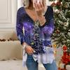 Women Autumn Christmas Printed Long Sleeve T-Shirts  Loose V-Neck Plus Size Tee Shirt Tops Comfy Blouse