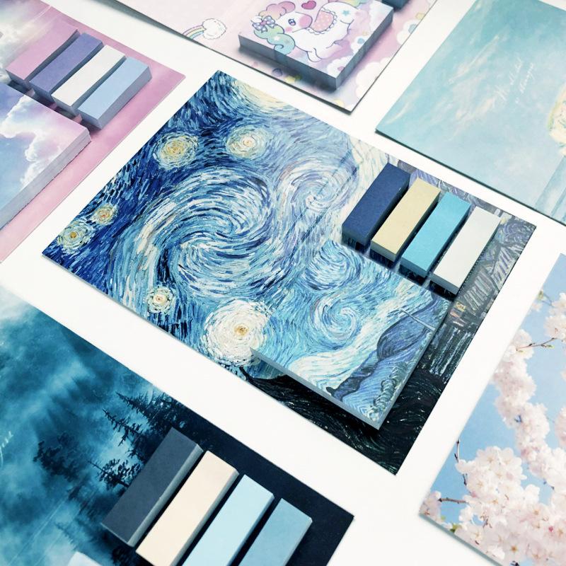 325 Sheets Mat Offset Paper Memo Pad Starry Night Paint Rainbow Cherry Flower Sticky Note Notebook Stickers Office School