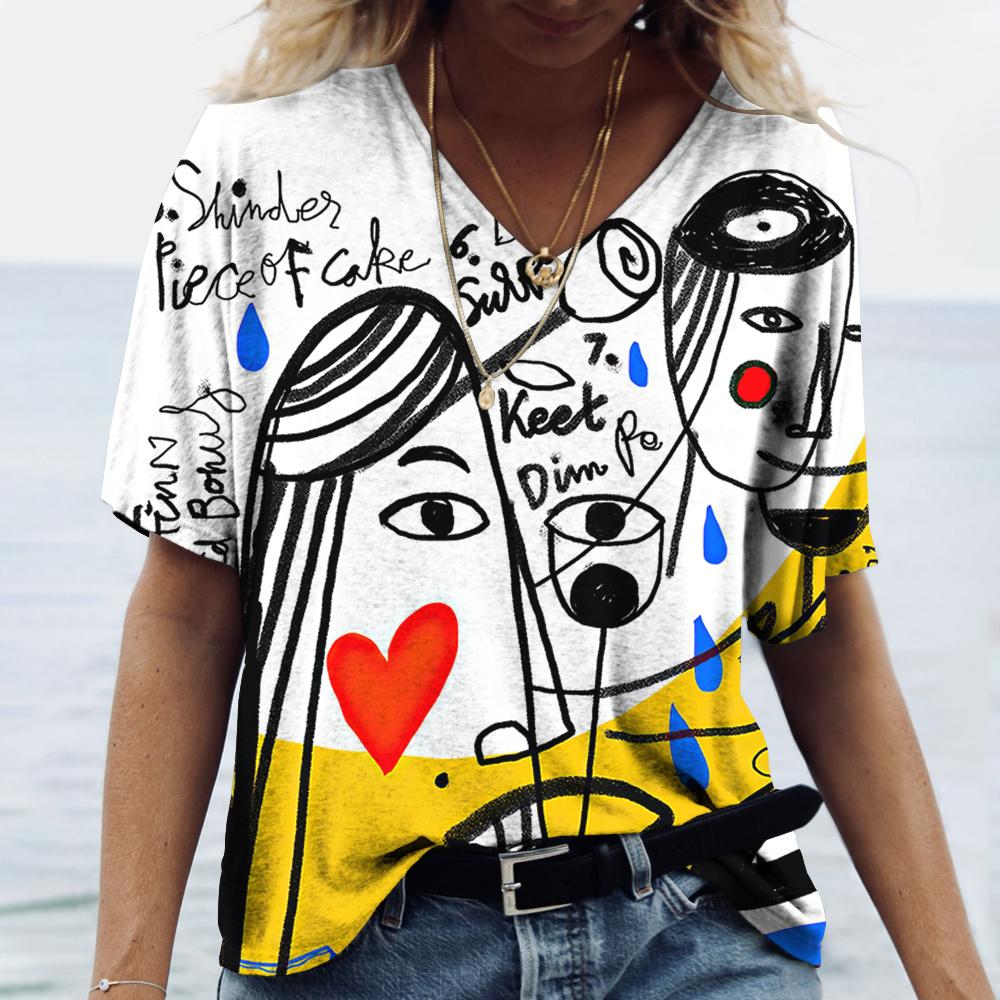 Women's T-shirt Abstract Art Face Print Girls Clothing 3D Oversized Classic Short Sleeve Tops Female Fashion Casual Streetwear