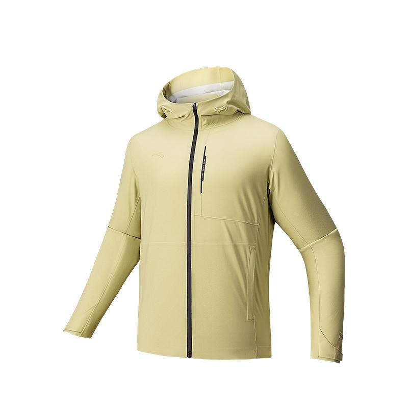 Anta Solid Color Zipper Hooded Versatile Casual Waterproof Breathable Jacket Men Jacket Huang-Green 152537629-1