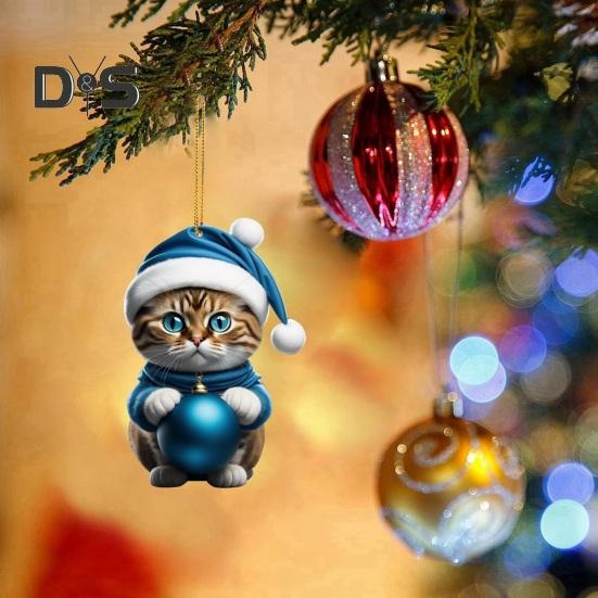 Рождественский кот, украшение на рождественскую елку, подвесной рюкзак, брелок, акриловый праздничный аксессуар для зеркала заднего вида автомобиля, сумка для ключей