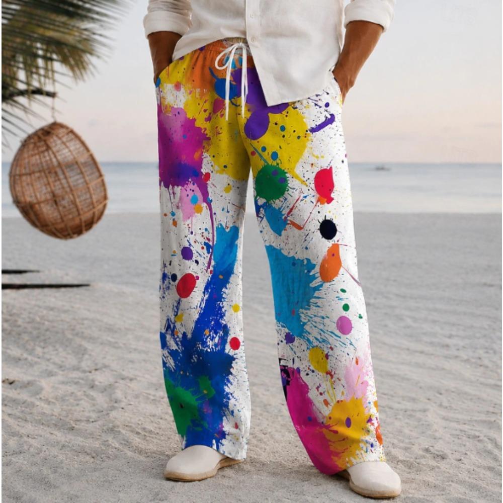 Men's 3D Multi-Colored Printed Baggy Casual Trousers, Elastic Drawstring Waist with Pockets, for Spring Summer Home Outdoor Vacation