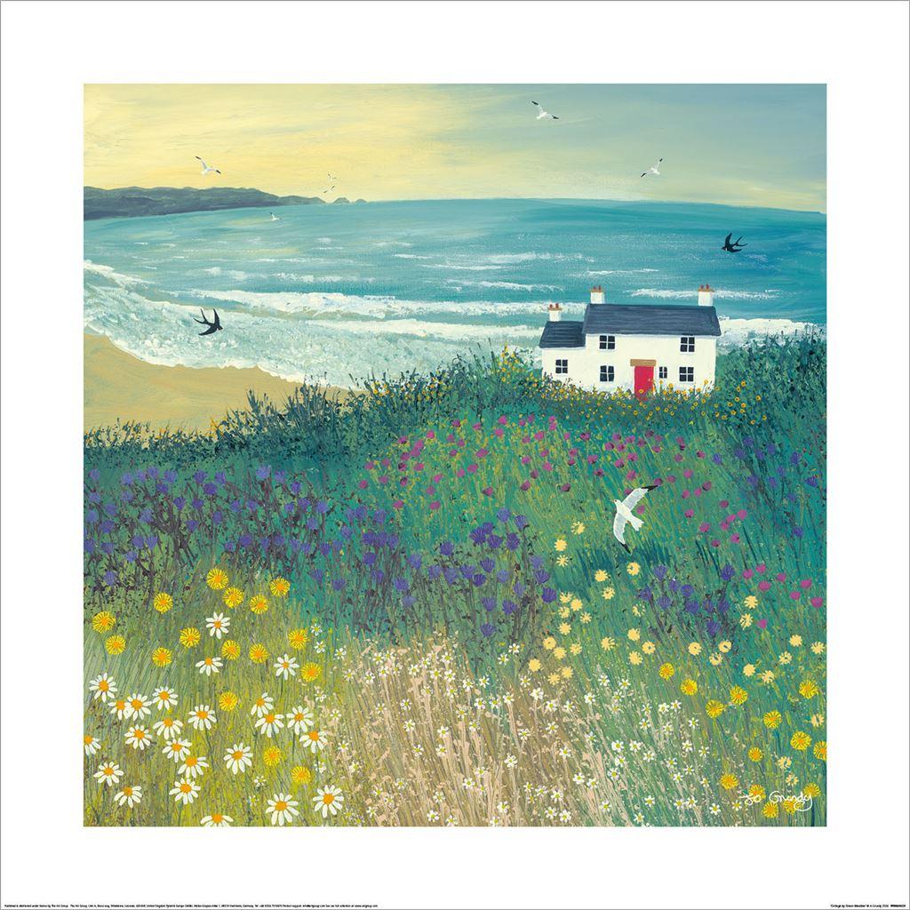 Jo Grundy Cottage By Ocean Meadow Print