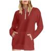 Women's Fashion Solid Color Half-Zip Stand-Up Collar Drop-Shoulder Sleeve Pullover Casual Pocket Dress Sweatshirt
