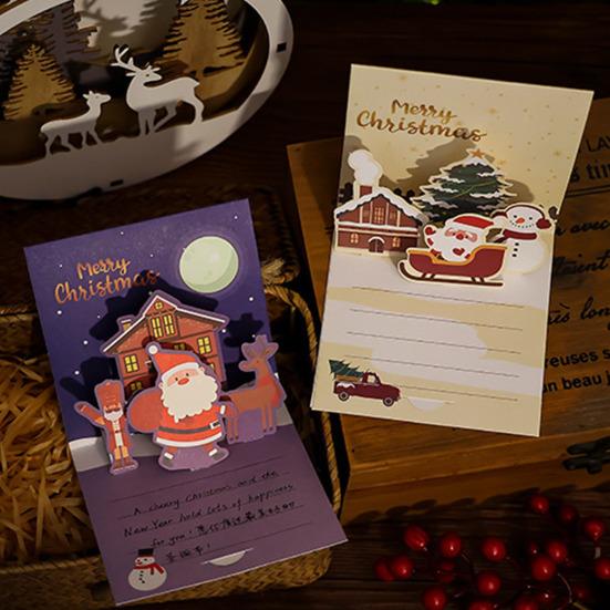 Рождественская поздравительная открытка 3D Pop Up Праздничная поздравительная открытка Рождественская поздравительная открытка с оленями и Сантой с конвертом Подарок на Новый год для семьи и друзей