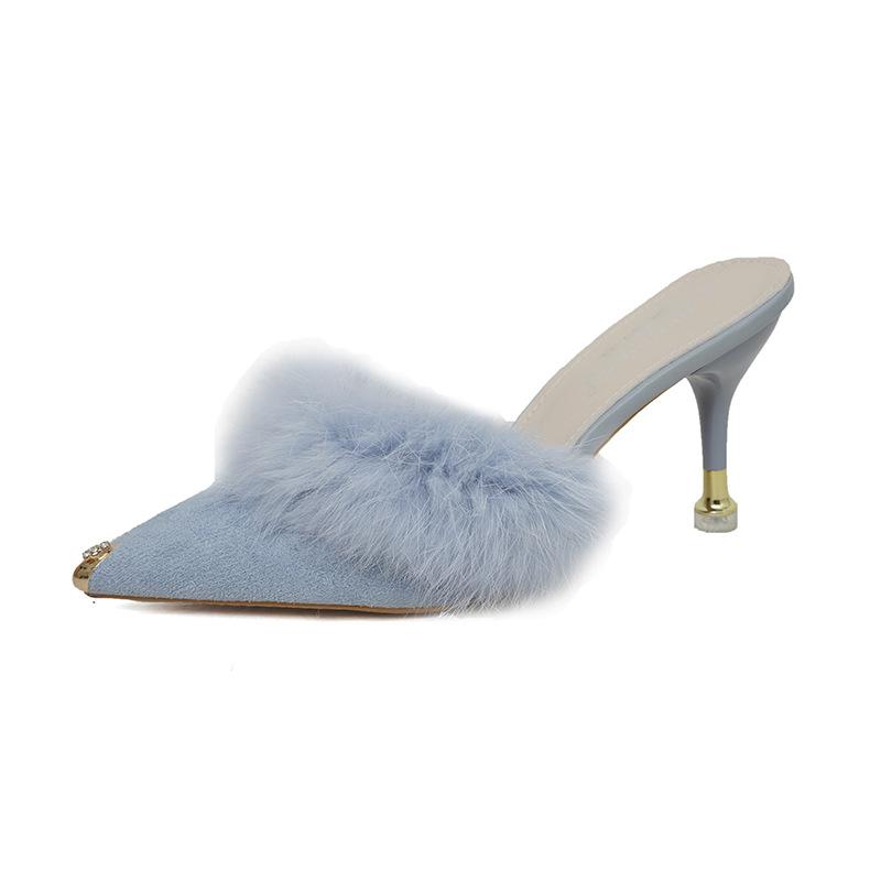 2024 весна новые босоножки на высоком каблуке Mao Mao модная одежда новые заостренные носы тонкий каблук сумка голова Muller полутапочки женские