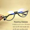Luxury Rhinestone Cat Eye Reading Glasses Ladies Fashion Computer Filter Blue Light Blocking Glasses Half Frame Eyeglasses