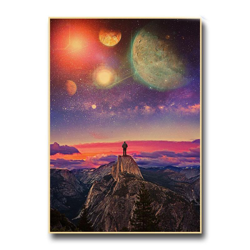 Vintage Astronaut Space Dreaming Poster Fantasy Flower NIght Wall Art Home Decoration Kawaii Room Decor Quality Canvas Posters
