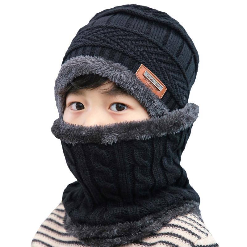 Children's Arrow Cap Winter Warm Boy Girl Knit Hat Scarf Ski Collar Mask Cotton Plus Velvet Beanie