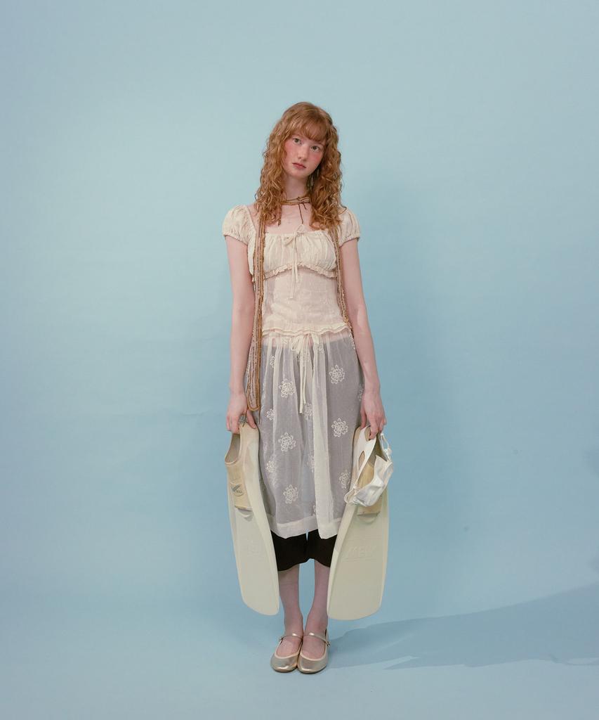 LOULOUSEOUL Grove Puff Blouse (Scarf Set / Beige)