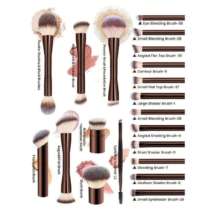 22pcs Professional Makeup Tools Set With Velvet Bag,20pcs Soft Long Aluminum Tube Makeup Brush Set+2pcs Powder Puffs Accessories