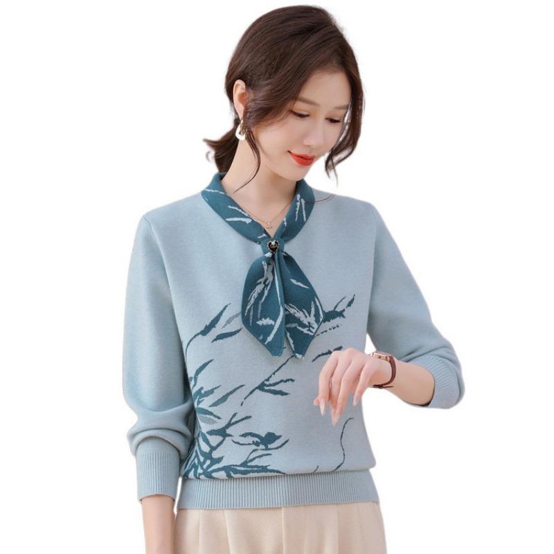 New Sweater Middle-aged Spring and Autumn Temperament Long-sleeved Bottoming Shirt Mother Knitted Top Middle-aged Women's Clothing