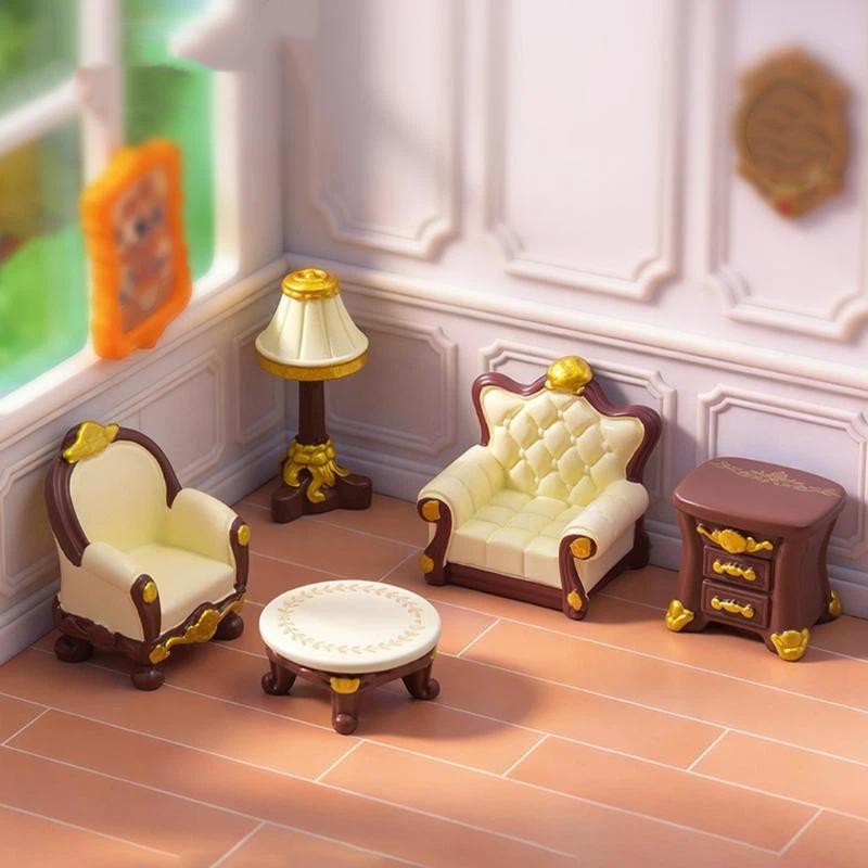 Miniature Retro Dollhouse Furniture with Luxury Golden Details Non-toxic Paint for Kids DIY Dollhouse Decoration Gifts
