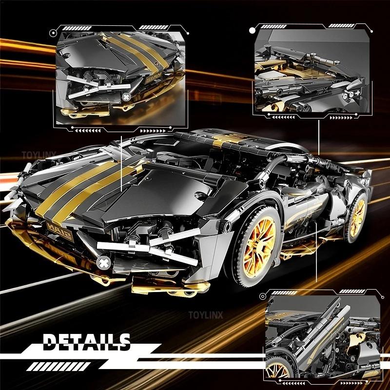 Technic Sports Car Building Blocks Toys 1:14 черно-золотых конструкторов MOC, гоночные модели суперкаров в качестве подарка на день рождения для мальчиков и взрослых