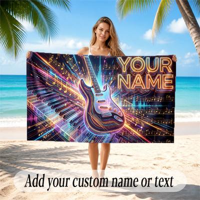 Music General Theme Beach Towel Personalized Custom Name & Text Soft Quick Dry Beach Towel for Swimming Travel