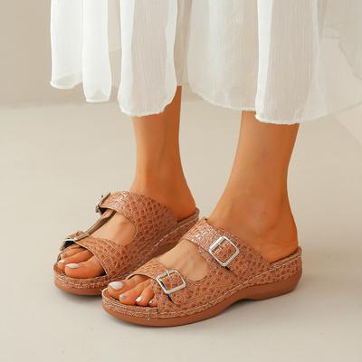 Внешняя торговля большой размер женская обувь 2025 лето новая европейская и американская мода танкетка пряжка ремня пляжные крутые тапочки в наличии