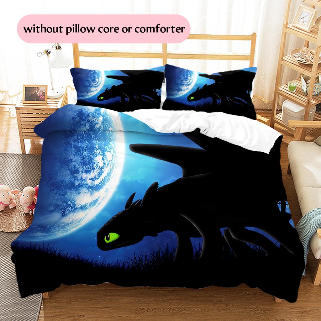 Toothless Dark Style Duvet Cover & Pillowcases, HTTYD Fan Bedding, Perfect Gift.chl