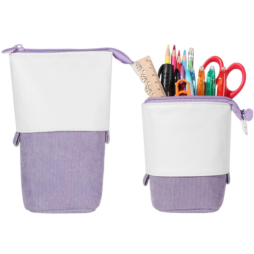 Large Capacity PU Corduroy Zipper Storage Box Makeup Pouch Telescopic Pen Bag Pencil Case