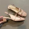 Women Heeled Sandals Bow Square Toe Dress Shoes Luxury Woman's Pumps 2025 New Designer Sexy Elegant Zapatillas De Mujer