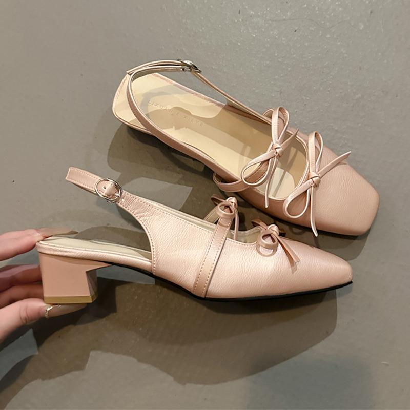 Fashion Women Heeled Sandals Bow Square Toe Dress Shoes Fashion Luxury Woman's Pumps 2025 New Designer Sexy Elegant Zapatillas De Mujer