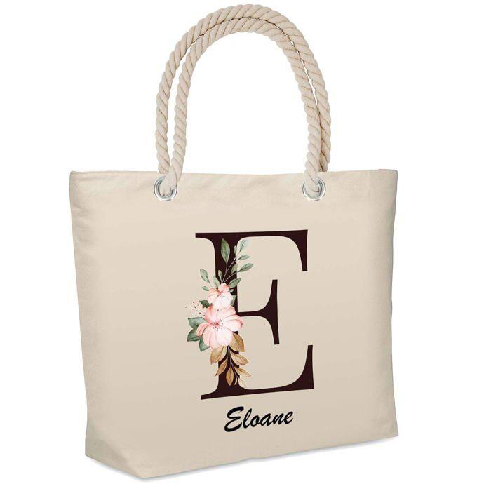Sac de plage - PLANETEE - isotherme Eloane Lettre Fleur - Coton imprimé France - Isotherme - Grande contenance