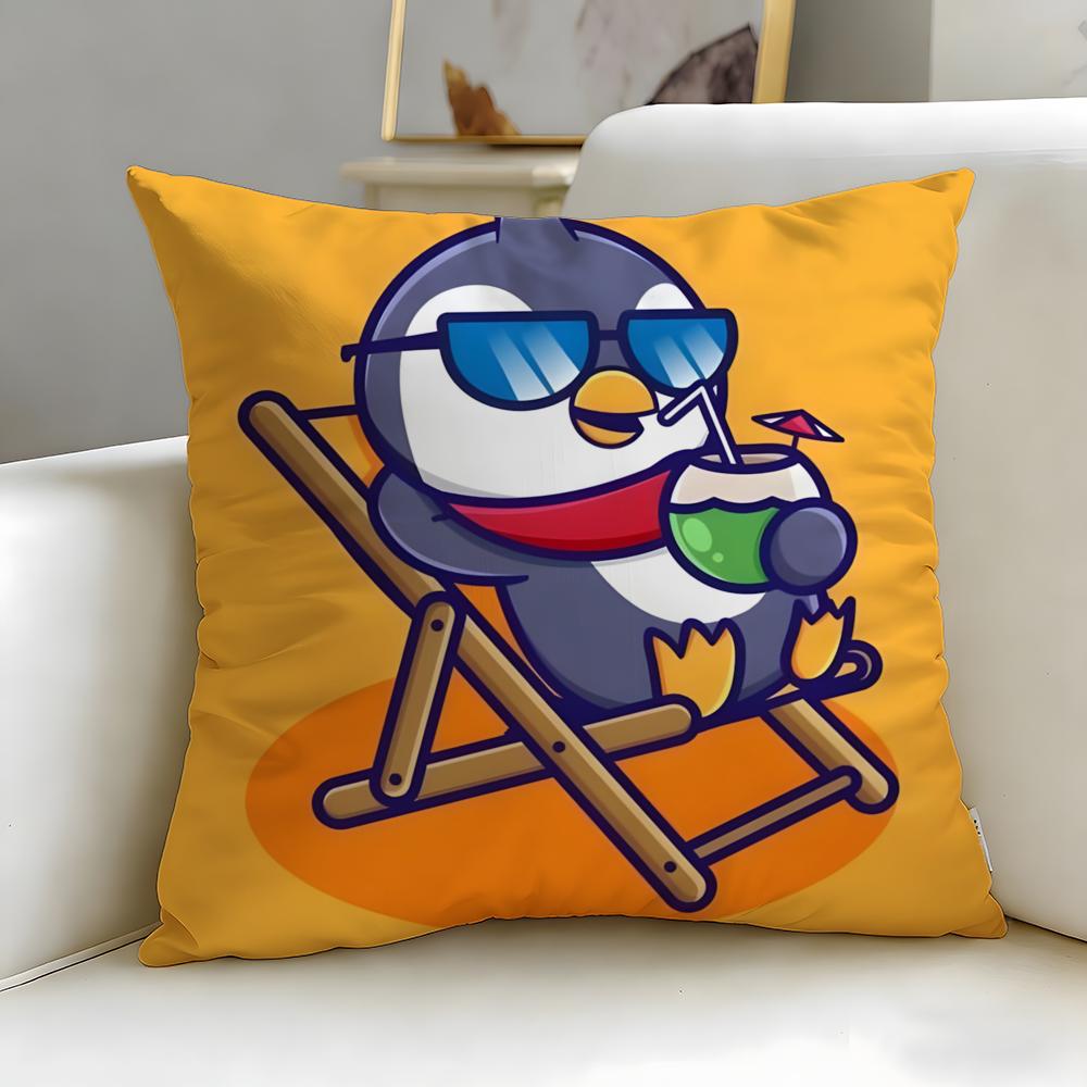 classic cartoon Cute Cartoon Penguin Cushion Cover Soft EasyWash Pillow Case Versatile for Couch Bed Travel and Office