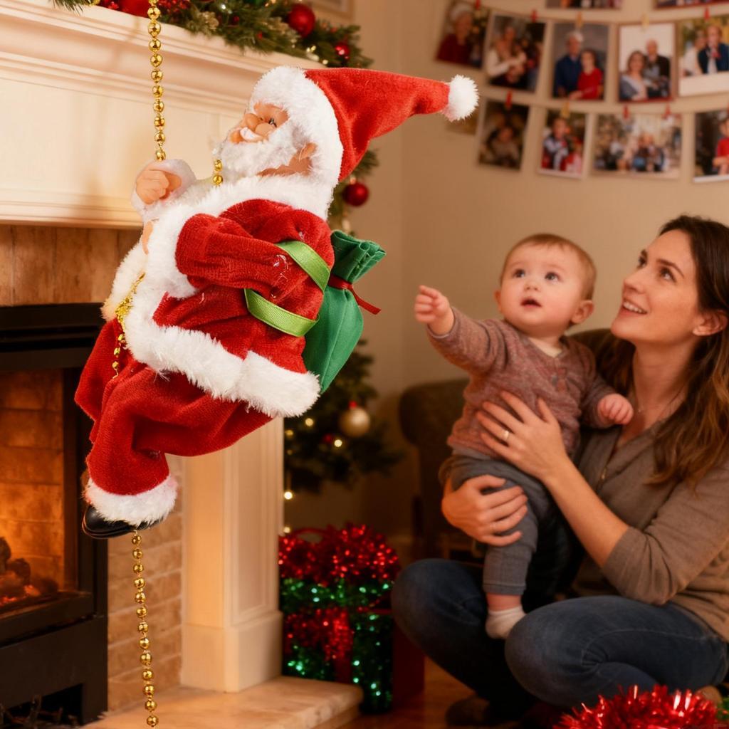 Лазающий Санта Клаус с музыкой, на батарейках, праздничное украшение для вечеринки, дома, отеля, офиса, рождественские подарки