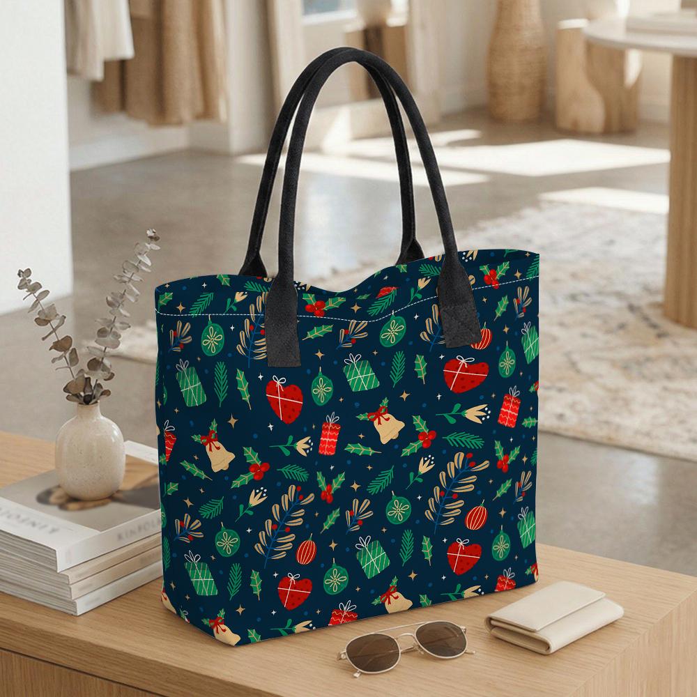 Christmas Pattern Tote Bag Casual Large Capacity Shoulder Handbag for Daily Use
