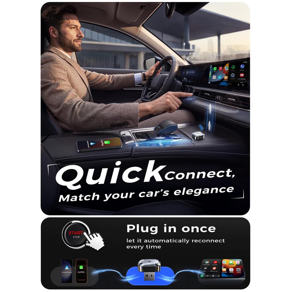 Беспроводной адаптер Car Play / Android Auto 2-в-1 Проводной в беспроводной конвертер для автомобилей со встроенным Car Play / Android Auto