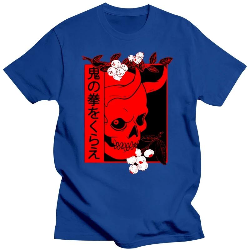 Японский Демон Искусство Лицо Череп Дьявол Они Харадзюку Эстетическая черная футболка S-3Xl Топы Новая унисекс смешная футболка