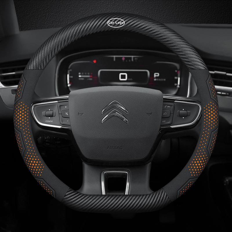 Для Citroen C1 C2 C3 C4 C5 C6 C7 C8 VTS Автомобильная дышащая и противоскользящая крышка рулевого колеса из замши, углеродного волокна и кожи