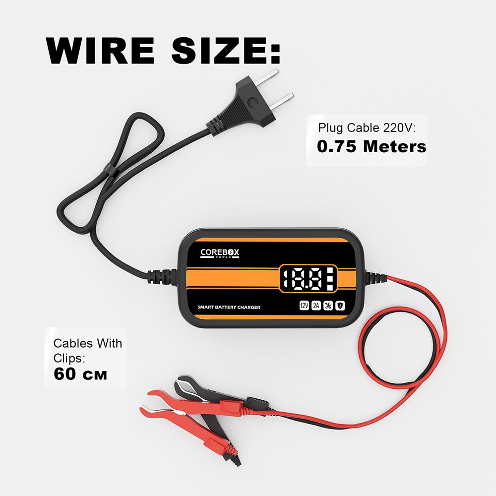 Аксессуары для зарядного устройства Интеллектуальное автомобильное мотоциклетное зарядное устройство 12 В 2 А Автоматическое с ЖК-дисплеем Зарядное устройство для свинцово-кислотных AGM гелевых аккумуляторов для автомобиля/дома на колесах/квадроцикла/лодки