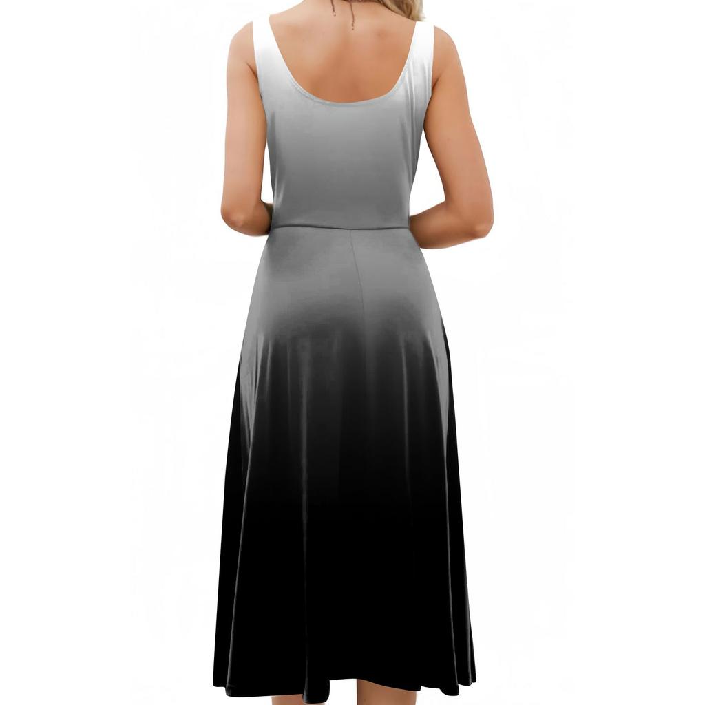 Летние платья для женщин 2024, пляжные свободные с круглым вырезом, без рукавов, миди-трапеции, распашное платье, сарафаны с карманами