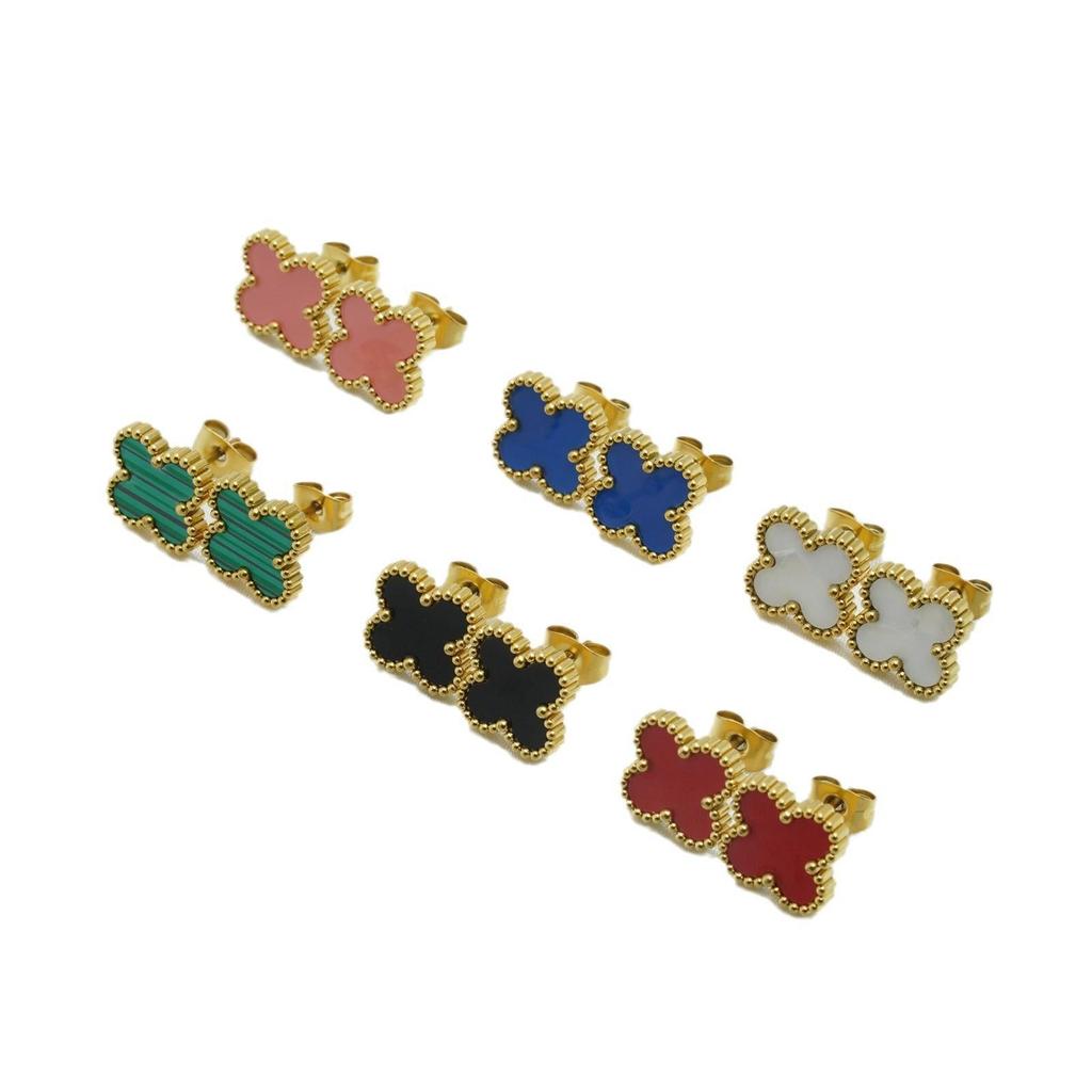 18K Natural Mother-of-Pearl Four-Leaf Clover Earrings - Korean Style, Simple Fashion, High-End Design