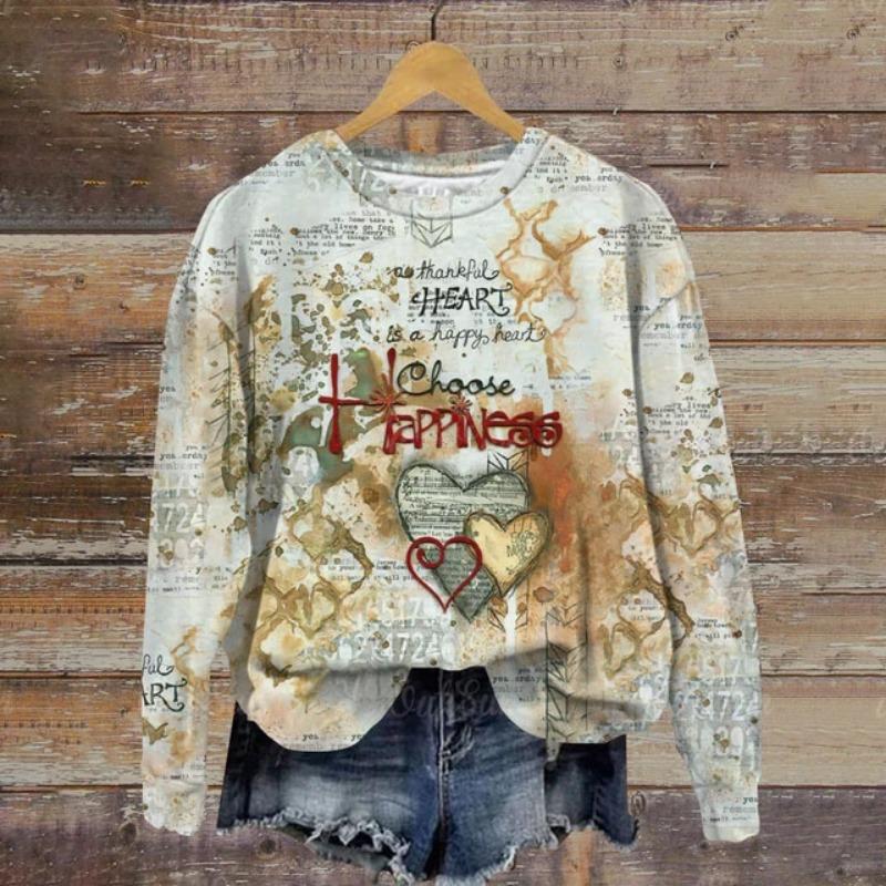 Женская толстовка с круглым вырезом, зимний топ с принтом в стиле Харадзюку, с принтом любящего сердца, свободный женский праздничный повседневный пуловер с длинным рукавом, толстовка с капюшоном