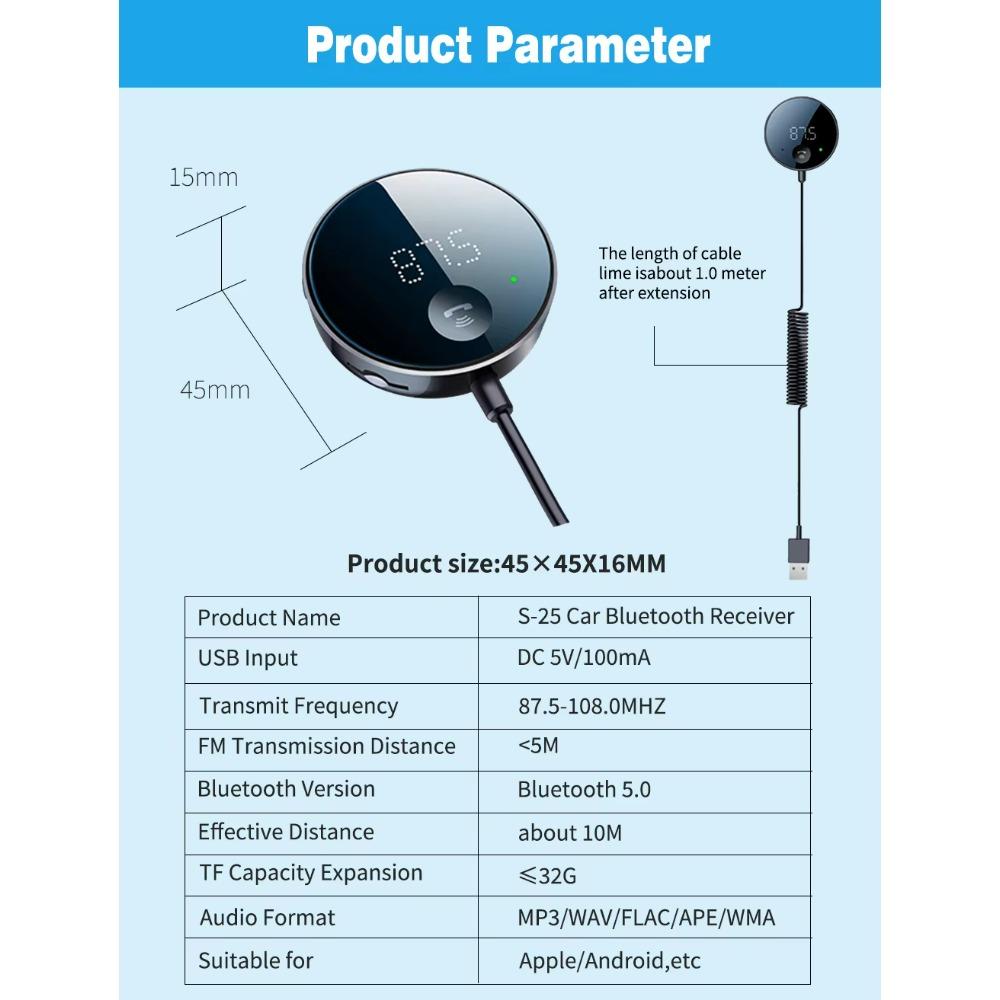 Беспроводной FM-передатчик Bluetooth 5.0 Автомобильный аудиопередатчик Bluetooth AUX Аудиоприемник MP3-плеер Автомобильный комплект Handsfree