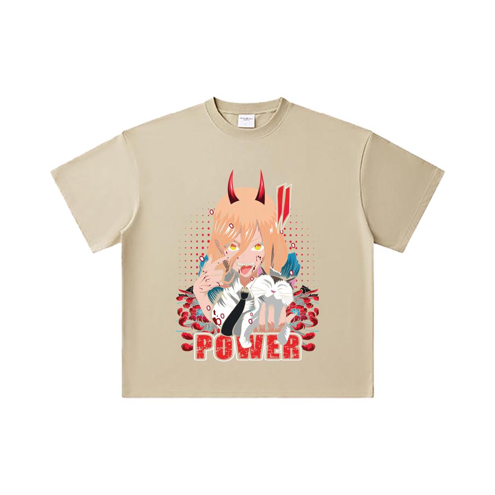 260 GSM Double Yarn 32 Count 100% Cotton Chainsaw Man V51 Power Print Unisex Heavy Cotton T Shirt