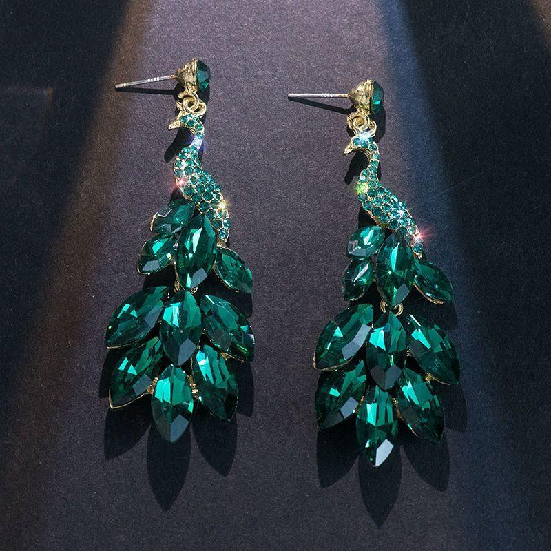 Ювелирные изделия для женщин, длинные висячие серьги золотого цвета с павлином для женщин, свадебные серьги, подарок на годовщину