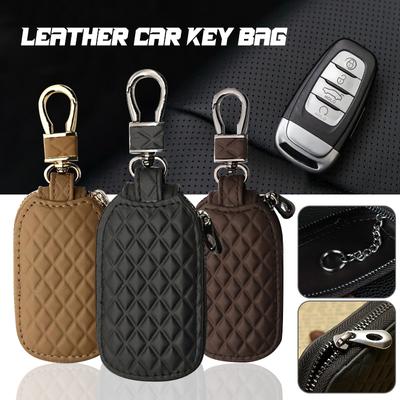 Новый кожаный чехол для автомобильного ключа, подходящий для Volkswagen Toyota Honda Kia Diamond Grid Key Chain Bag, универсальный кошелек, брелок унисекс