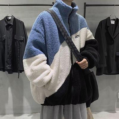 Мужская куртка из овчины в корейском стиле с контрастным цветом, толстая и теплая, больших размеров, трендовое хлопковое пальто на осень/зиму.