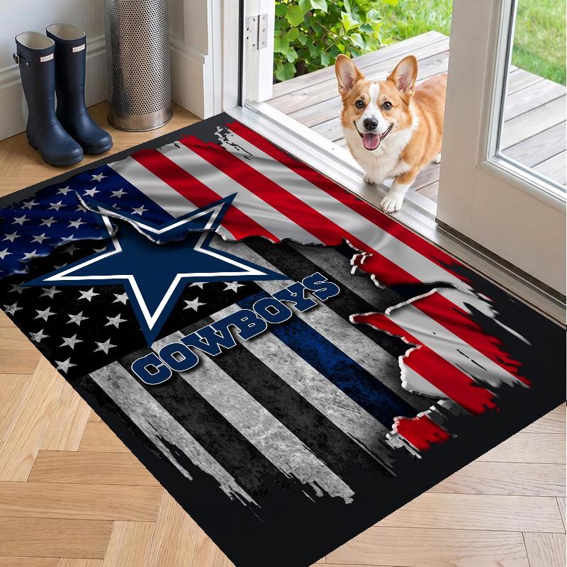 Crystal Velvet Rug with Dallas Cowboys Design, Soft Non-Slip Floor Mat for Living Room Bedroom Decor