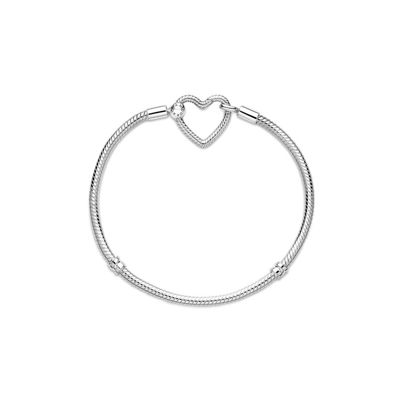 Pandora Браслет Moments Змея с пряжкой-сердцем, серебро 925 пробы, женский 599539C00