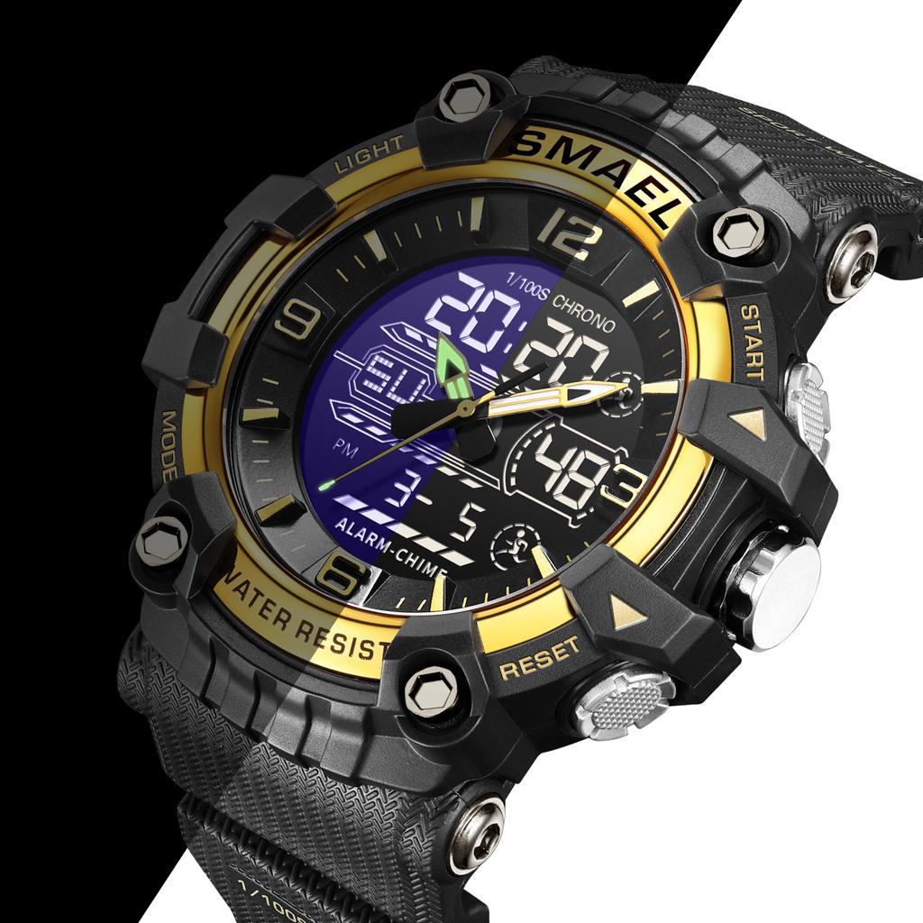 SMAEL Брендовые мужские спортивные часы с двойным дисплеем, аналоговые цифровые светодиодные электронные кварцевые наручные часы, водонепроницаемые военные часы для плавания 8089