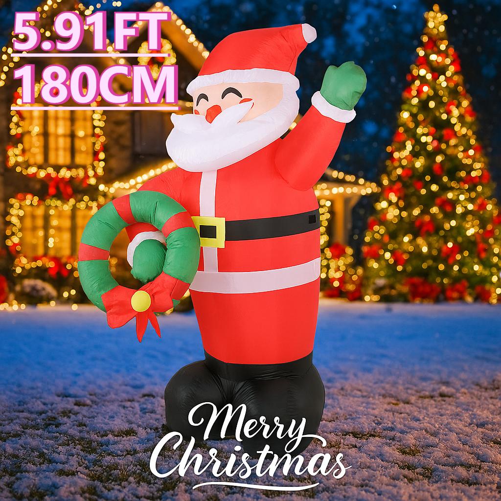 5.91FT LED Light Inflatable Santa Claus Wreath Toy Xmas Yard Party Decoration Home Ornament Supplie Christmas Holiday Gift