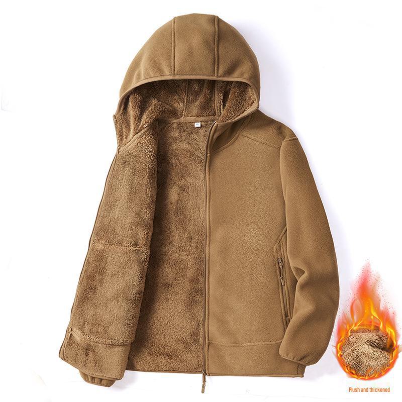 Мужская плюшевая флисовая куртка с капюшоном - Теплый кардиган на молнии для осени и зимы