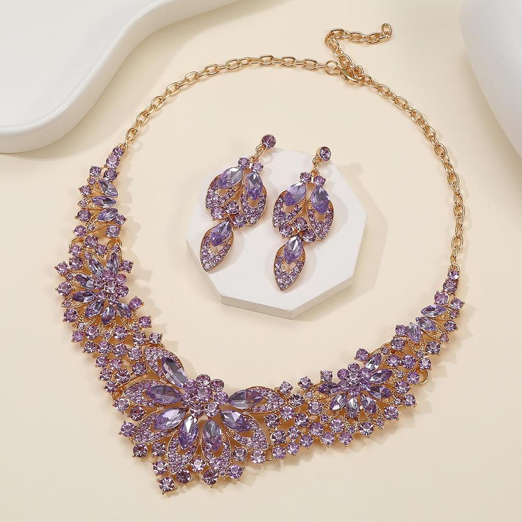 Dress Jewelry Necklace Earrings Two-Piece Set Colorful Flowers Bride Vintage Premium Design