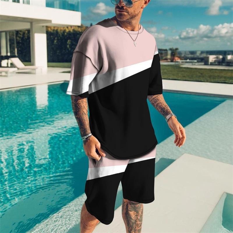 European and American Summer Men's Trend Casual Beach Style High-quality 3D Digital Printed T-shirt and Shorts Set