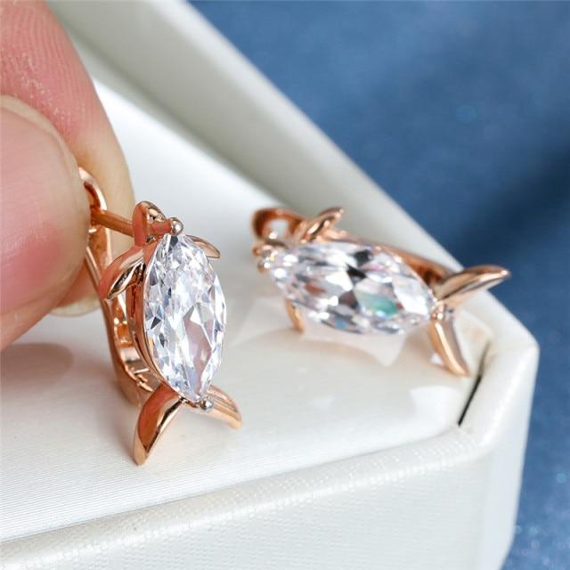Cute Animal Small Fish Earrings Vintage Fashion Rose Gold Color Wedding Earrings Marquise Crystal Zircon Hoop Earrings For Women