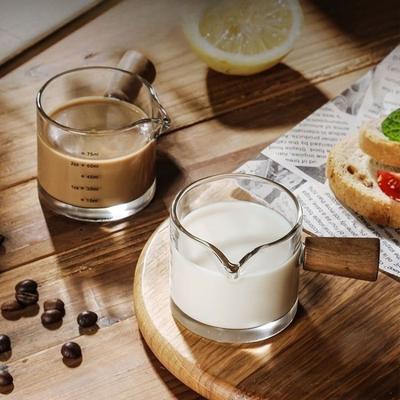 1 шт. Стеклянная мерная чашка с деревянной ручкой Стеклянная мерная чашка для эспрессо Двойная Одинарная горловина Молоко Кофе Прозрачная кружка Кофейные принадлежности