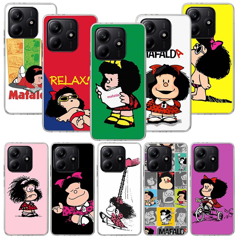 Cartoon Cute Mafalda Phone Case For Xiaomi Redmi Note 13 14 15 Pro Plus 12S 12 14S 11S 11E 10 10S 11 11T 5G 4G Cover Coque Redmi